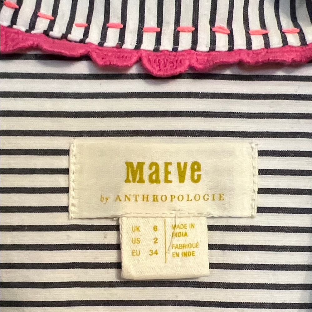 Anthropologie Maeve Embroidered Striped Boxy Buttondown Shirt Top XS 2 - Picture 9 of 15